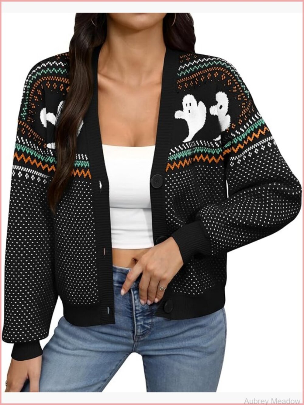 Cropped Skeleton Knit Cardigan Button Down Long Sleeve Halloween Sweater
